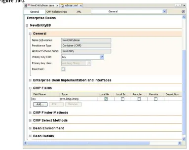 Figure 10-2Visual editor for a CMP bean deployment descriptor