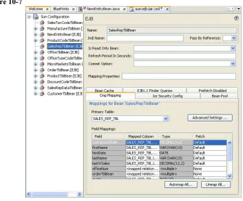 Figure 10-7CMP mapping in the  sun-ejb-jar.xml visual editor