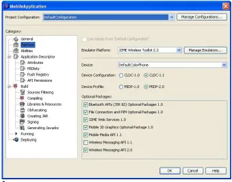 Figure 11-3Mobile Application Project Properties dialog box, Platform panel