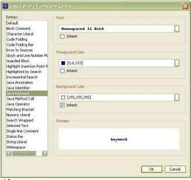 Figure 4-5Fonts and Colors dialog box for Java Editor