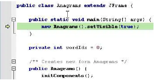 Figure 5-1A suspended program with the green program counter showing the next line to be executed
