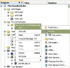 Figure 6-3Creating a new servlet from a package's contextual menu