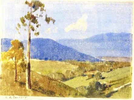 Figure 3. William Rubery Bennett, Distant hills, 1940, colour monotype 