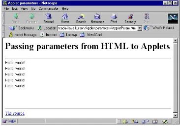 Figure 6. Netscape Navigator window for applet parameter passing example.  