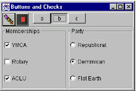 Figure 10-3 – A simple display of checkboxes, radio buttons, toolbar buttons and toggle buttons