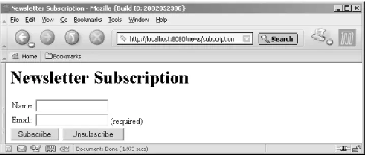 Figure 5-2 shows what the JSP looks like when rendered in Mozilla. This is a simple page layout, but you can add fancy layout and graphics later