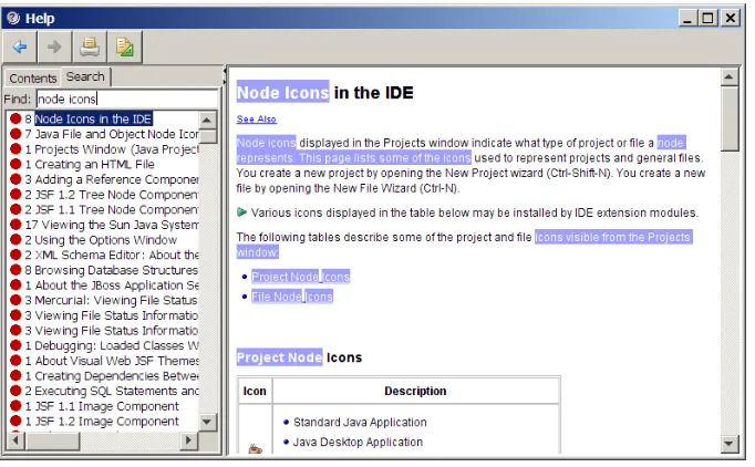 Figure 11 You can get descriptions of the node icons in the project pane from NetBeans Help