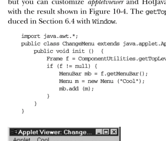 Figure 10–4: Customizing appletviewer’s MenuBar