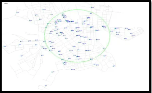 Fig.1 Nodes arrangement in Epidemic Routing in playfield graphics 