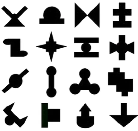 Figure 1. The 16 shapes used in the visual SL task 