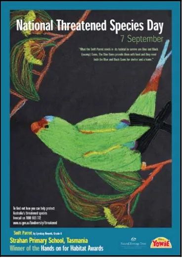 Figure 4 – Swift parrot as a symbol of threatened species education programs (WWF 2002) 
