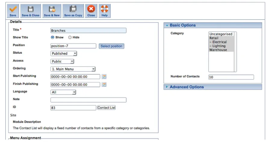 Figure 2: Module Options on the Backend