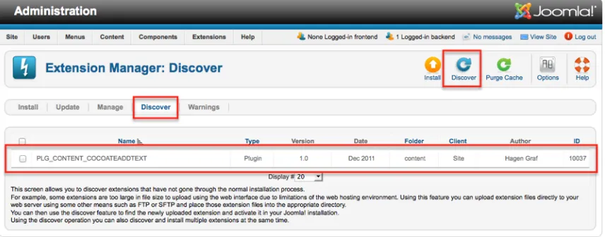 Figure 3: Discover and Install the Plug-in