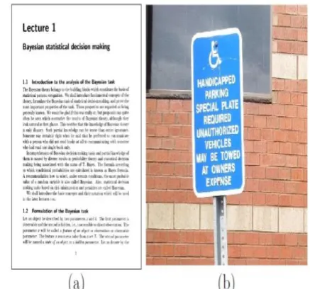 Fig -1: (a) a scanned book page. (b) a sample image from dataset[2]. 