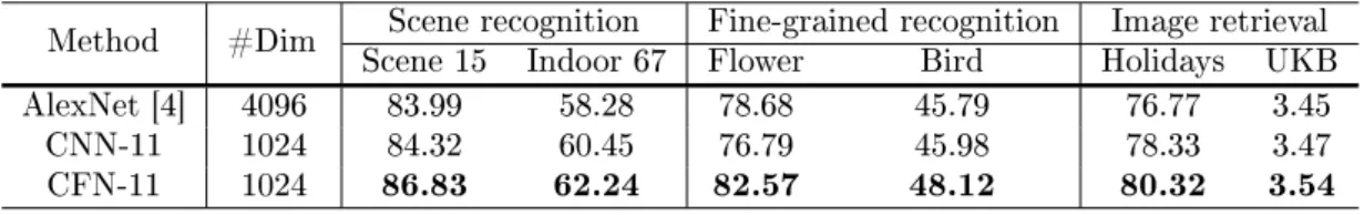 Table 2.6: Results on transferring the ImageNet model to three target tasks.