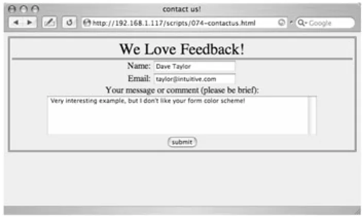 Figure 8-4: A typical user feedback form, already filled in