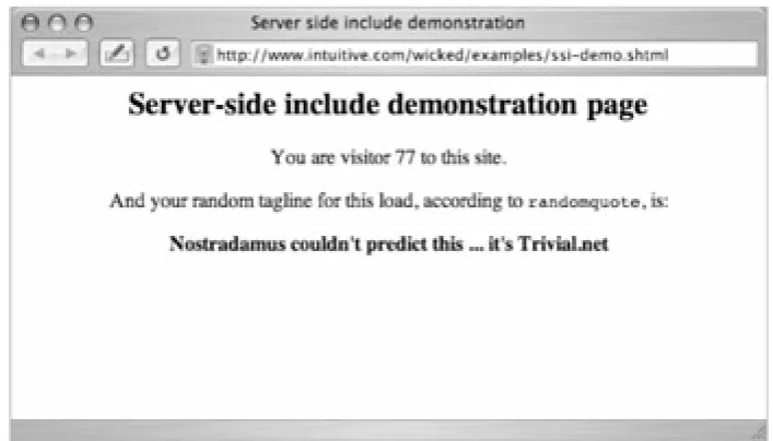Figure 8-7: Server-side includes let us invoke shell scripts from within HTML files