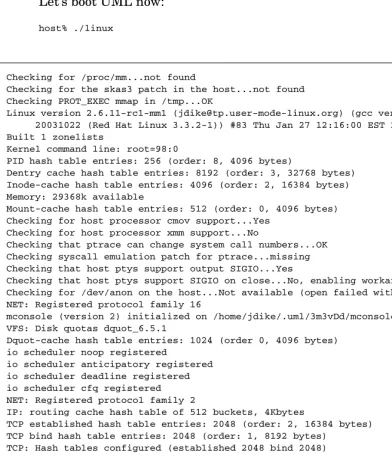 Figure 2.2 Output from the first boot of UML