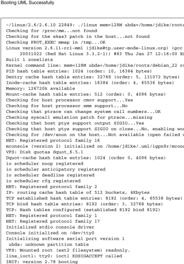 Figure 2.3  Output from the first successful boot of UML