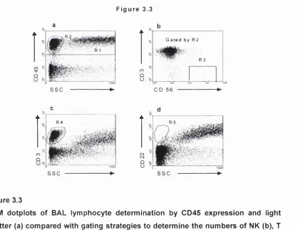Figure 3.3FCM dotpiots of BAL lymphocyte determination by CD45 expression and light 