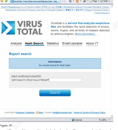 Figure 19 Since we did not get a hit on the hash value of our files, we can submit the actual 