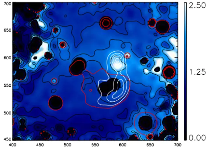 Figure 2. Extinction map derived using case B recombination assumptions and ISAAC narrow band hydrogen line images