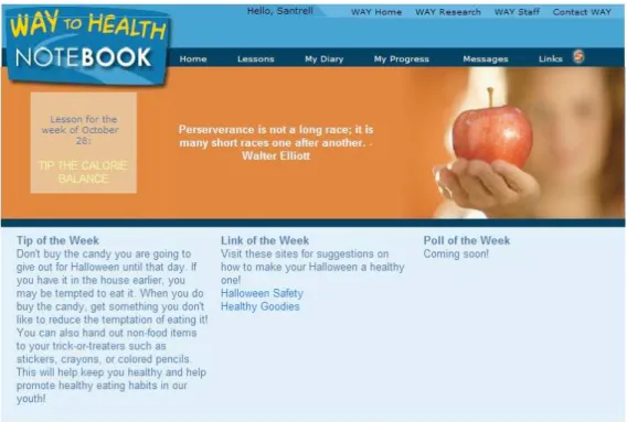 Figure 2.  Screen shot of lessons 