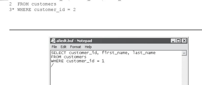 FIGURE 3-1 Editing the SQL*Plus buffer contents using Notepad