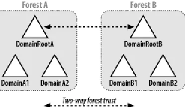 Figure 2-5. Trust necessary for two Windows Server 2003 forests to trust each other 