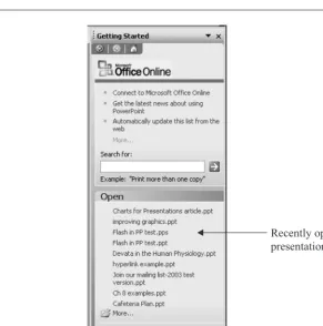 FIGURE 1-2The Getting Started task pane offers a simple way to open a presentation.