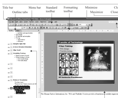 FIGURE 1-6The PowerPoint screen. The Standard and Formatting toolbars have been placed