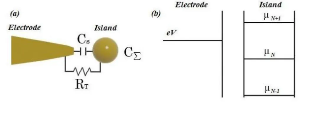 Figure 1.1: (a) Schematic of the single electron box. The source electrode is capacitively coupled to the island with capacitance C g 