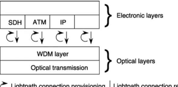 Fig. 1. Lightpath provisioning: a client±server relationship in a multiprotocol environment.