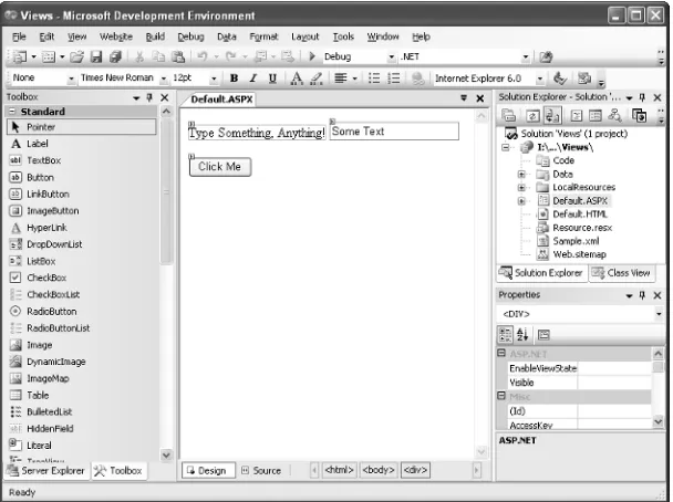 Figure 1.5The Visual Web DeveloperIDE provides a number of features for creating ap- plications quickly.