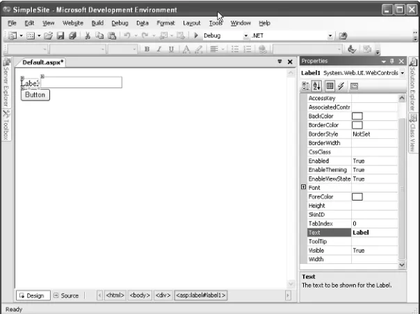 Figure 2.3Modify a control’s fea-tures using the entries in the Properties window.