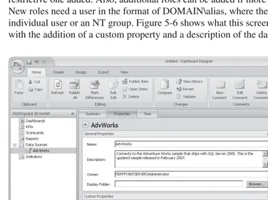 Figure 5-6 The Properties tab of the data source sets general and custom properties, along with permissions for who can read and who can edit the data source.