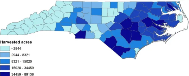 Figure 3.1:  Distribution of soybean production in North Carolina, 2007 
