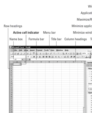 Figure 1-1: The Excel screen has many useful elements that you will use often.