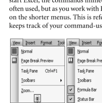 Figure 2-7.f02ie07The shorter menu on the left shows its most recently used commands. The full menu on the right shows all its commands.