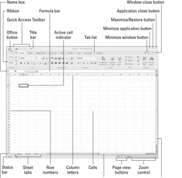 FIGURE 1.1The Excel screen has many useful elements that you will use often.