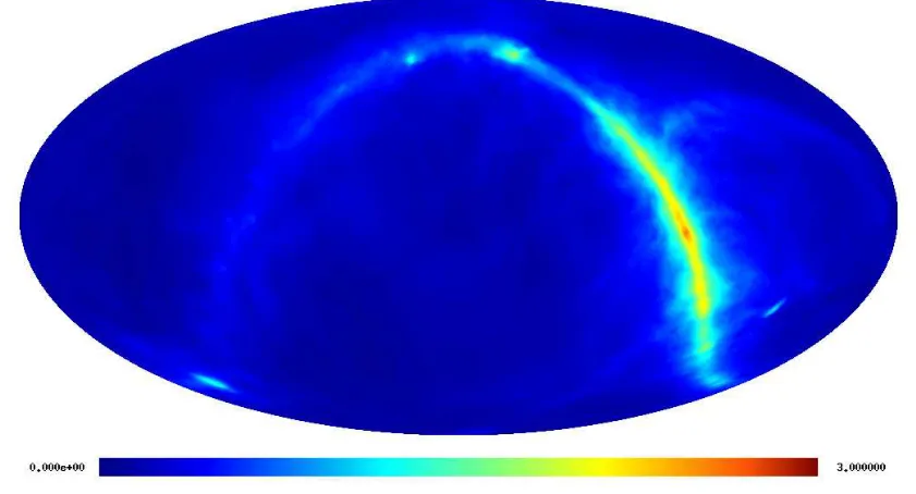Figure 6.5.: Sky map of the antenna temperature increase caused by synchrotron emission in thein ecliptic coordinates: The shading is proportional to arsinh( ν = 100 GHz-channelTA(ν = 100 GHz)/µK)