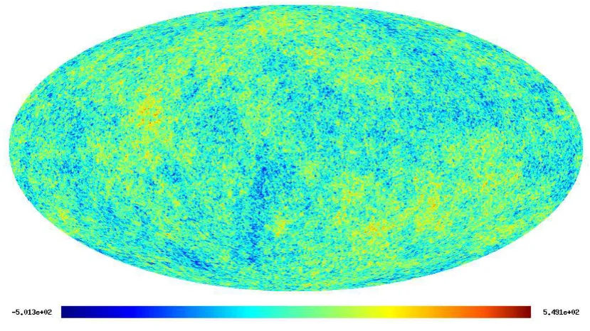 Figure 6.10.: All-sky map of the CMB realisation used in this work. The amplitudes are antenna temperatures measuredin the ν = 100 GHz channel in units of µK.