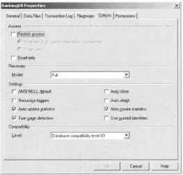 Figure 2.9: Setting database options  