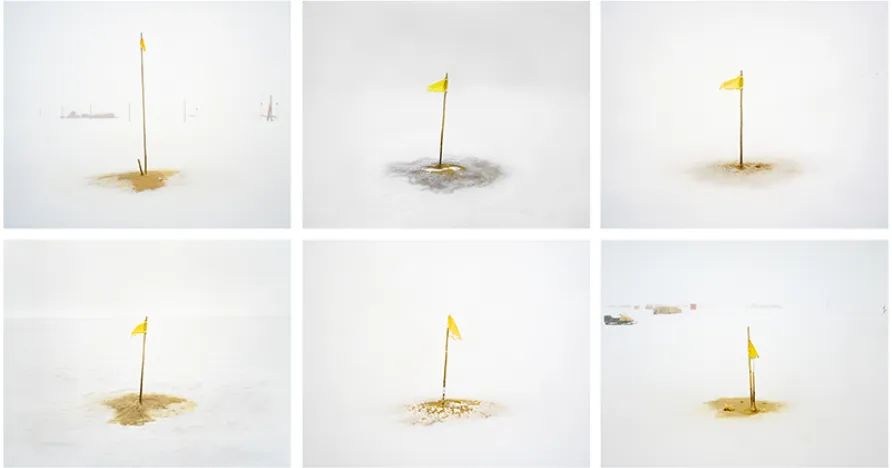 Fig. 2:1. Anne Noble Piss Poles #1-#6, Antarctica, (2008) © Anne Noble, source: http://www.creativephotography.org/exhibitions-events/events/anne-noble-search-ecological-sublime, (accessed: 30.06.19) 
