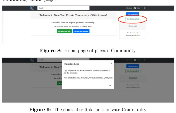 Figure 9: The shareable link for a private Community