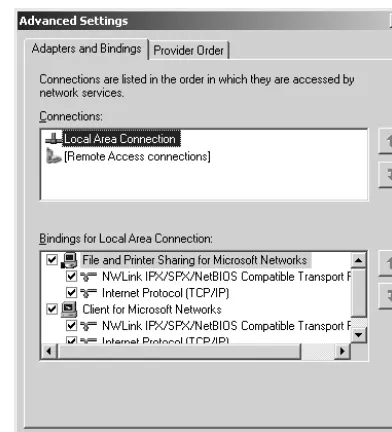 Figure 2-7 The Network Connections control panel’s Advanced Settings dialog box 
