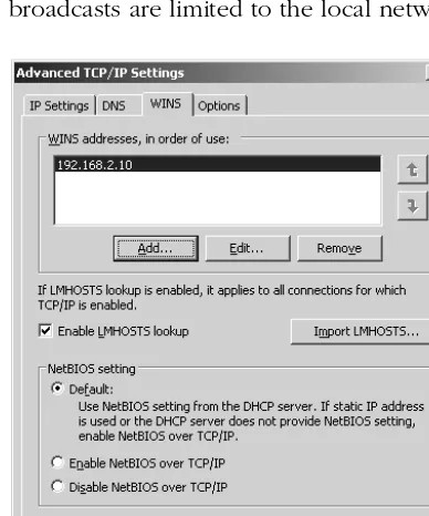 Figure 2-9 The WINS tab of the Advanced TCP/IP Settings dialog box 