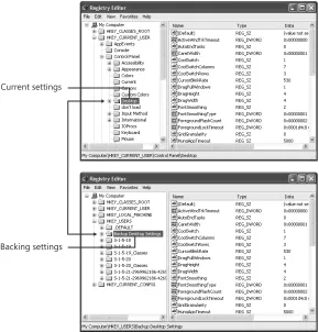 Figure 3-2The key Backup Desktop Settings is a hive containing a backup copy of HKCU\Control Panel\Desktop� that I’ve loaded into the registry.