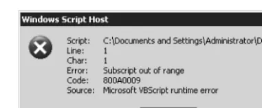Figure 4-1 When a VBScript tries to read an unnamed argument that was not supplied, you get a “subscript out of range” error message 