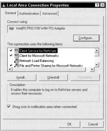 Figure 2-1: The General tab of a Local Area Connection object from a Windows Server 2003 system.